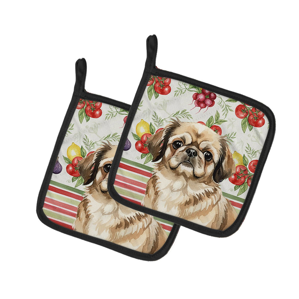Sable Pekingese Vegetables Pot Holder Set of 2 Heat Resistant Quilted Hot Pads 7.5 x 7.5 Inch, Insulated Kitchen Trivets for Cooking & Baking