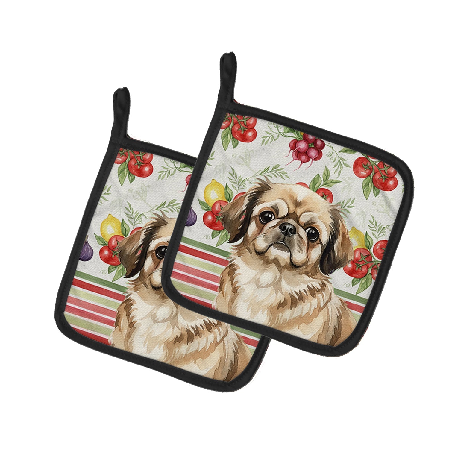 Sable Pekingese Vegetables Pot Holder Set of 2 Heat Resistant Quilted Hot Pads 7.5 x 7.5 Inch, Insulated Kitchen Trivets for Cooking & Baking