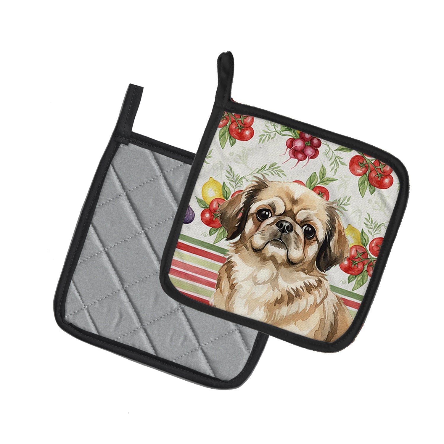 Sable Pekingese Vegetables Pot Holder Set of 2 Heat Resistant Quilted Hot Pads 7.5 x 7.5 Inch, Insulated Kitchen Trivets for Cooking & Baking