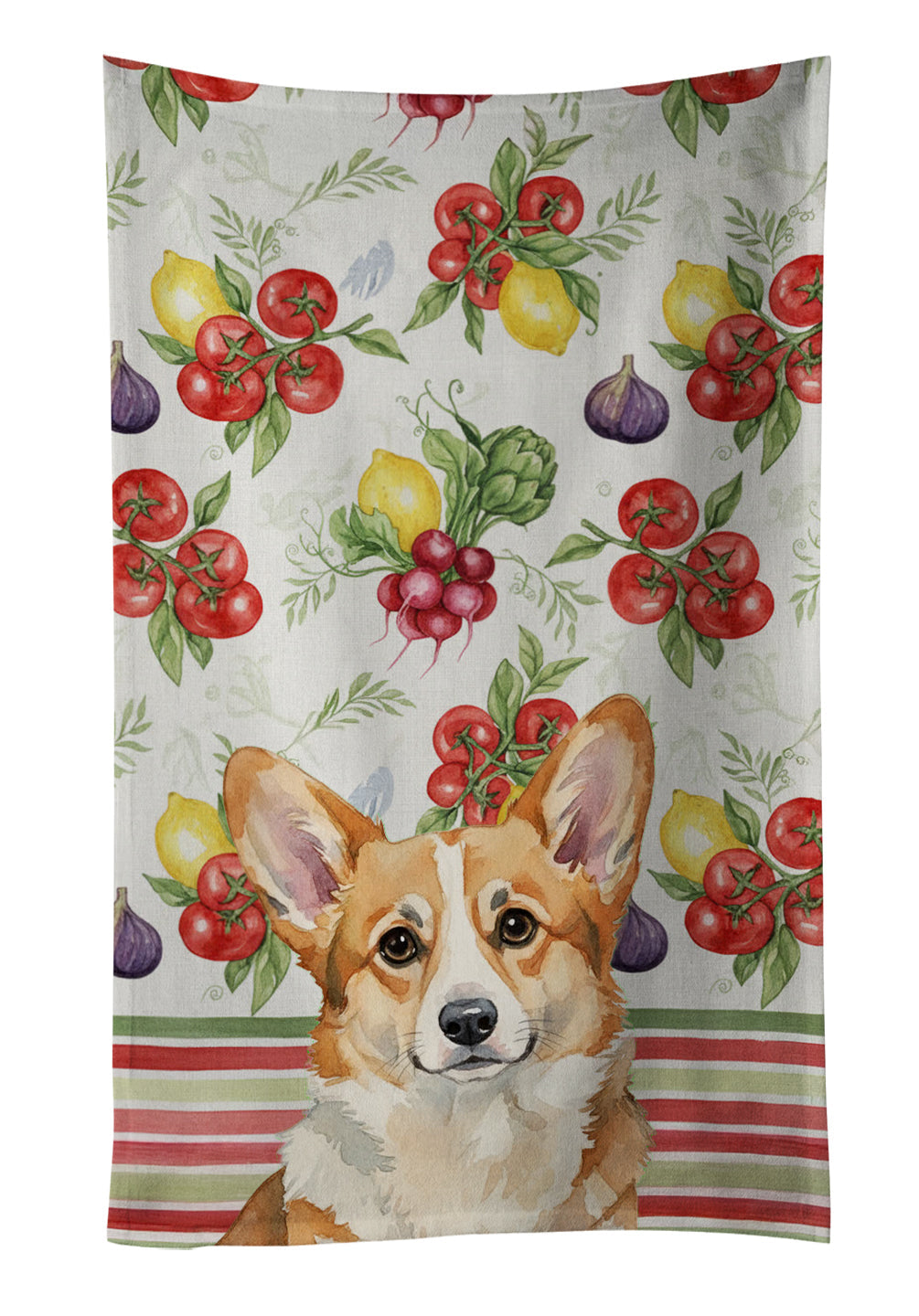 Corgi Vegetables Kitchen Towel Velour Plush Front and Cotton Loop Back Machine Washable
