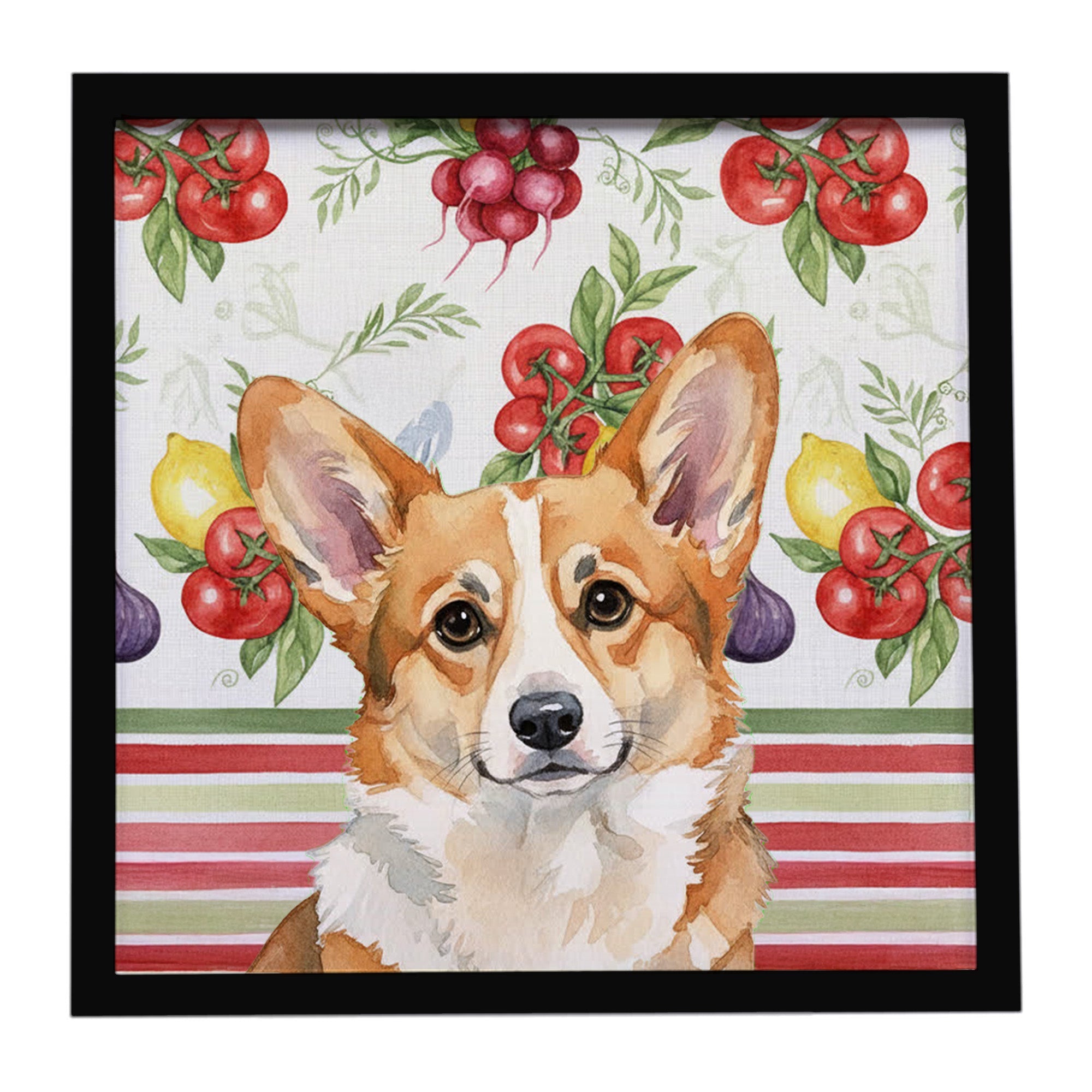 Corgi Vegetables Framed Metal Print Bathroom, Kitchen, Office, Home Decor Wall Art Ready to Hang, Square, 8X8