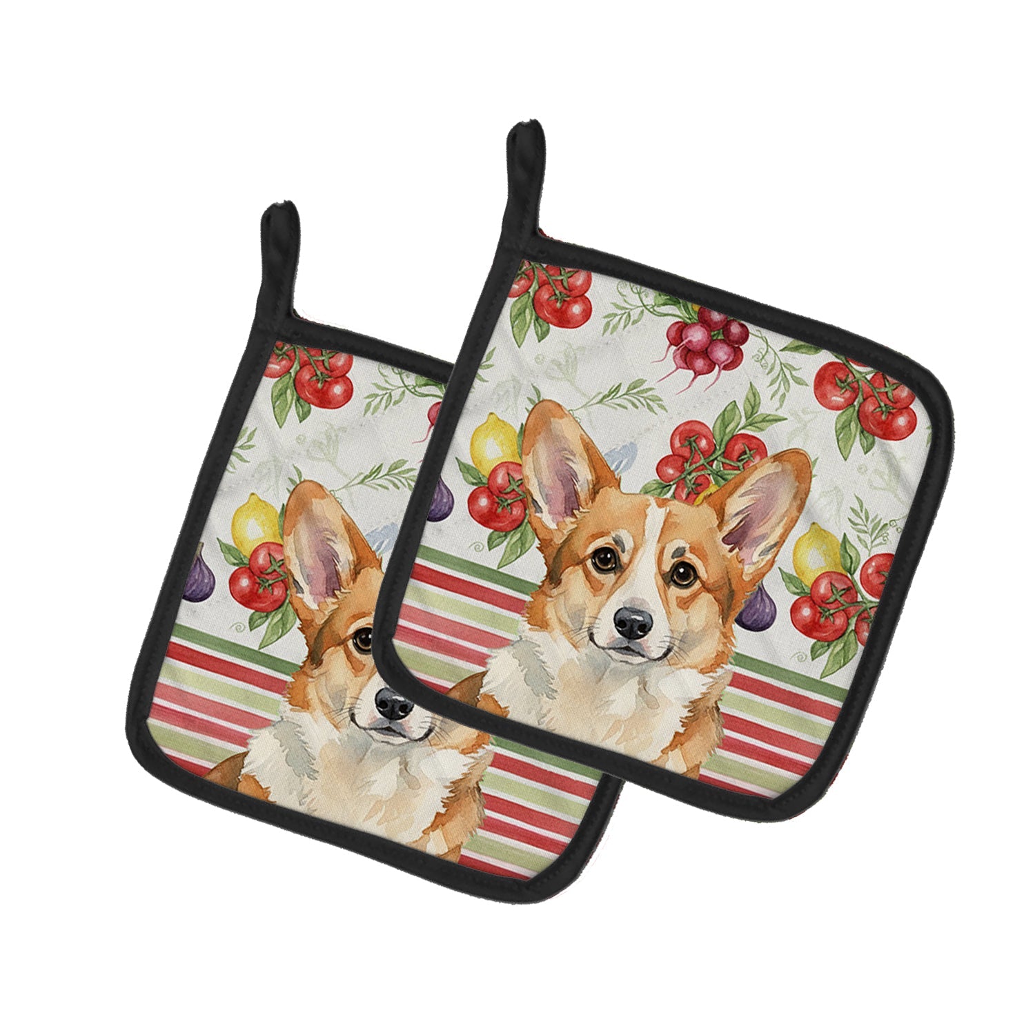 Corgi Vegetables Pot Holder Set of 2 Heat Resistant Quilted Hot Pads 7.5 x 7.5 Inch, Insulated Kitchen Trivets for Cooking & Baking