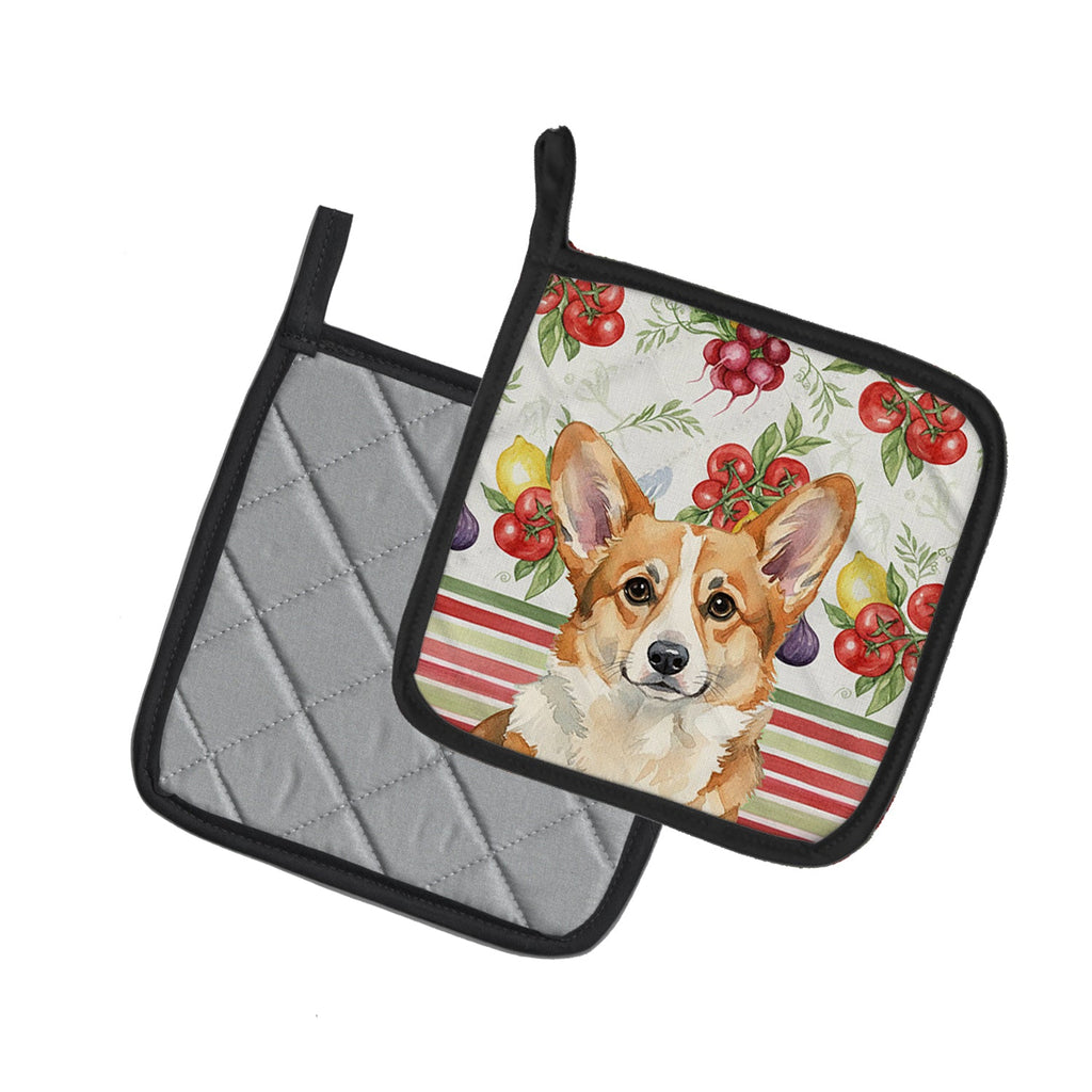 Corgi Vegetables Pot Holder Set of 2 Heat Resistant Quilted Hot Pads 7.5 x 7.5 Inch, Insulated Kitchen Trivets for Cooking & Baking