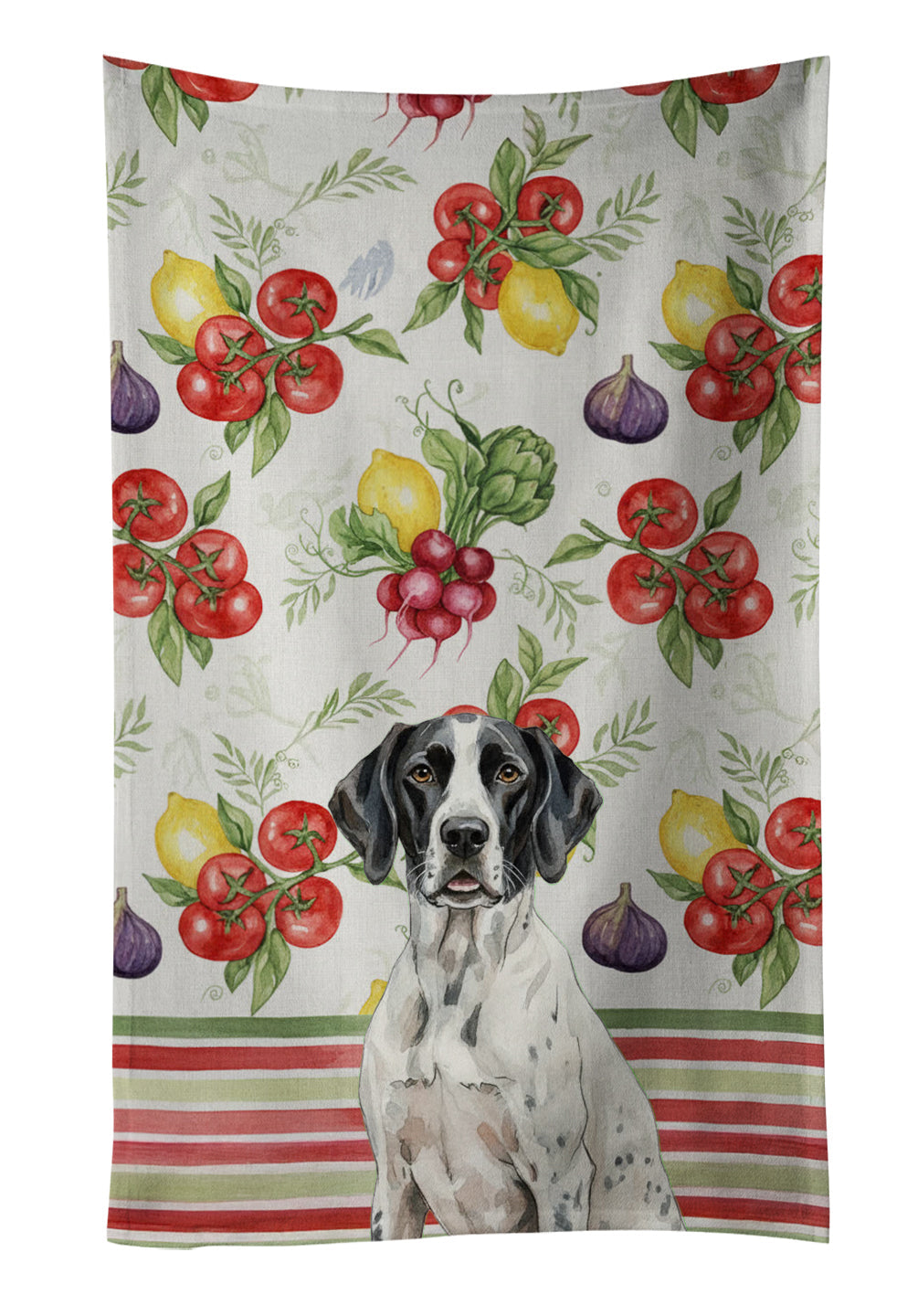 Black and White Pointer Vegetables Kitchen Towel Velour Plush Front and Cotton Loop Back Machine Washable