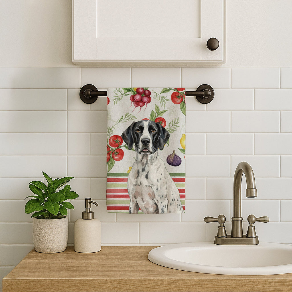 Black and White Pointer Vegetables Kitchen Towel Velour Plush Front and Cotton Loop Back Machine Washable