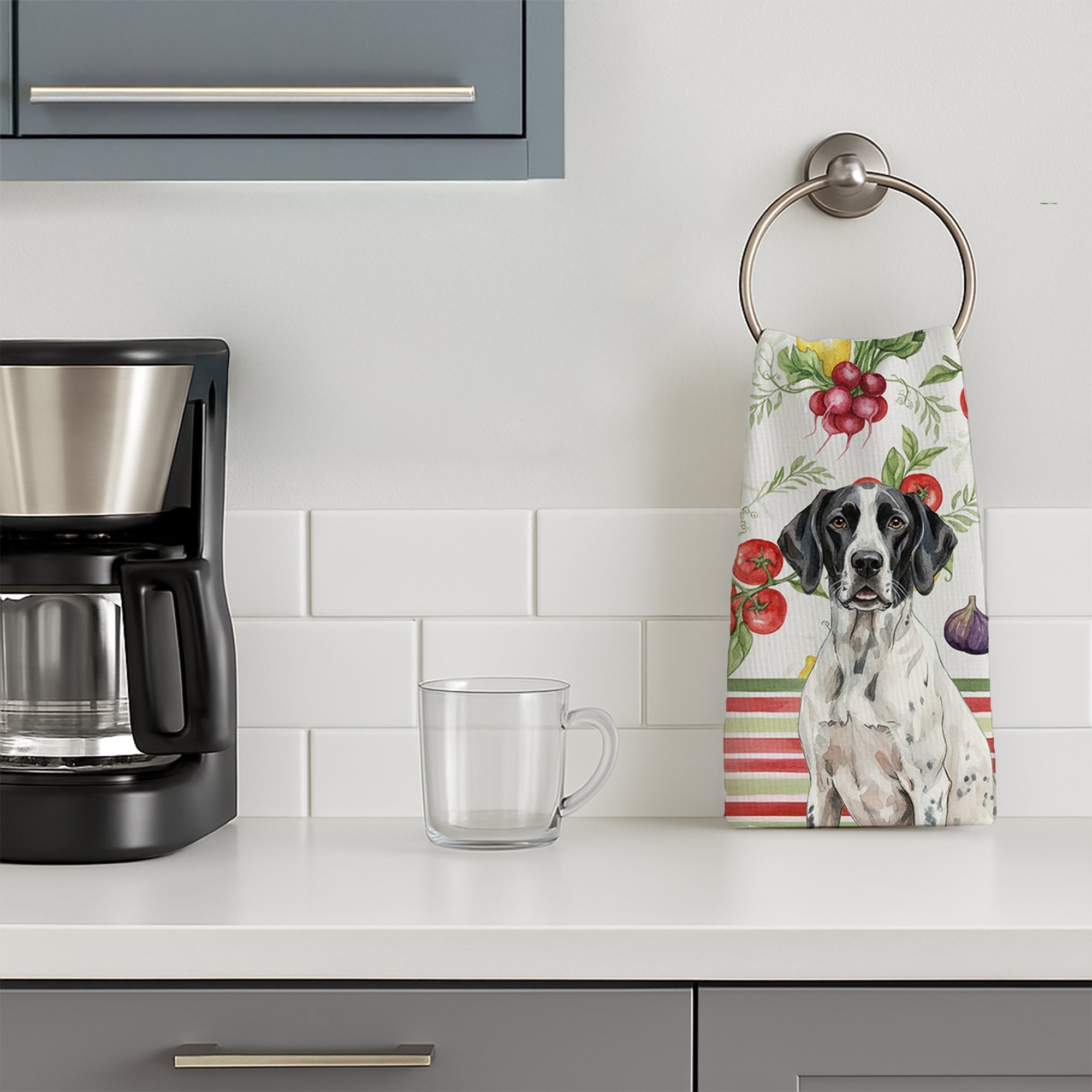 Black and White Pointer Vegetables Kitchen Towel Velour Plush Front and Cotton Loop Back Machine Washable