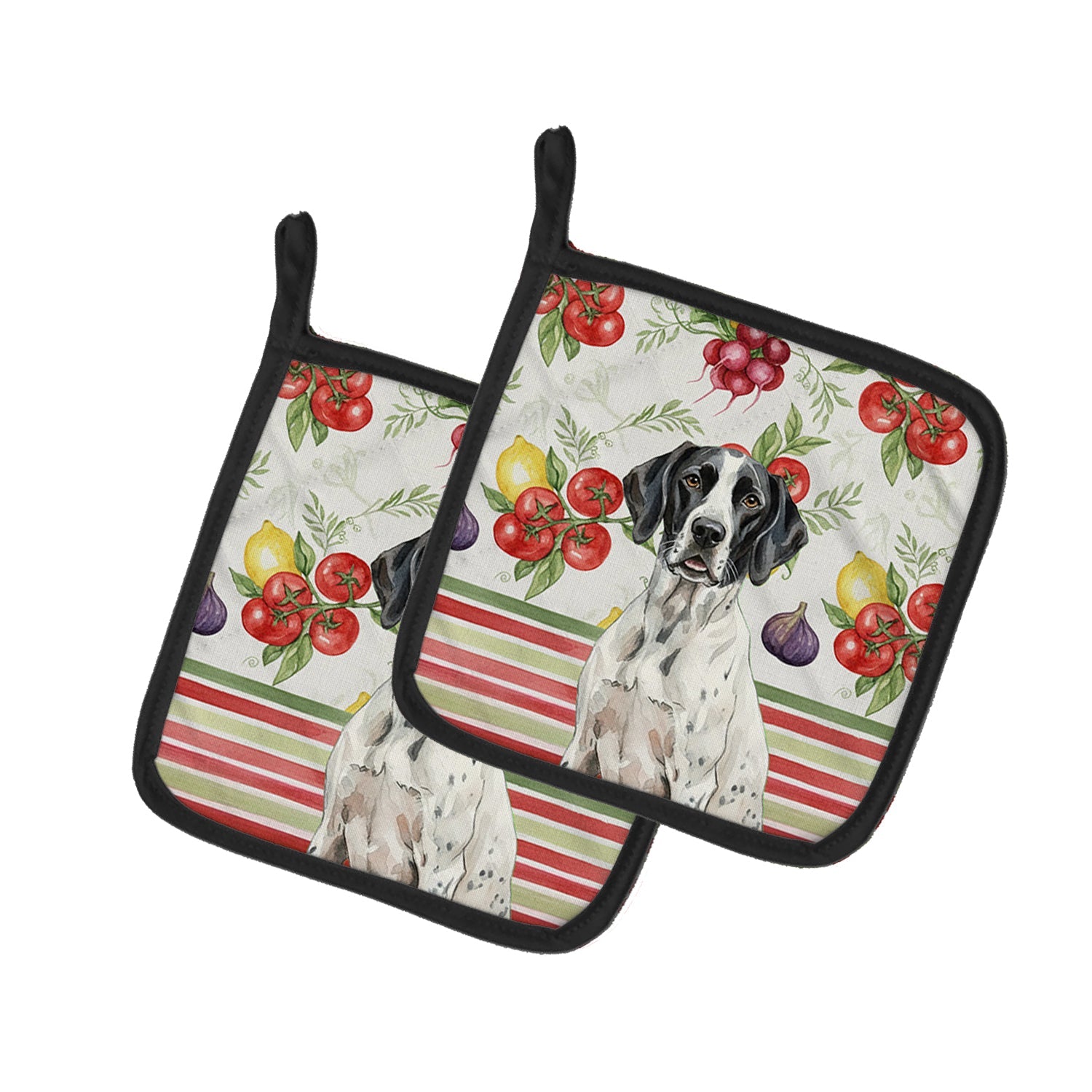 Black and White Pointer Vegetables Pot Holder Set of 2 Heat Resistant Quilted Hot Pads 7.5 x 7.5 Inch, Insulated Kitchen Trivets for Cooking & Baking