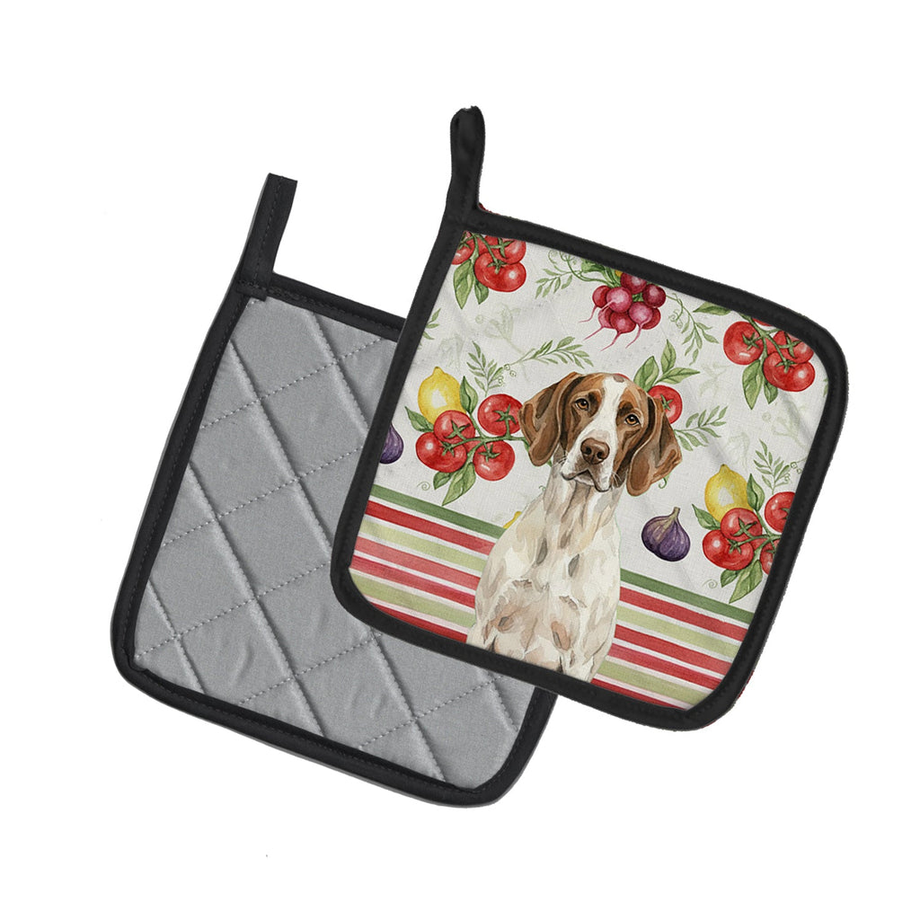 Liver and White Pointer Vegetables Pot Holder Set of 2 Heat Resistant Quilted Hot Pads 7.5 x 7.5 Inch, Insulated Kitchen Trivets for Cooking & Baking