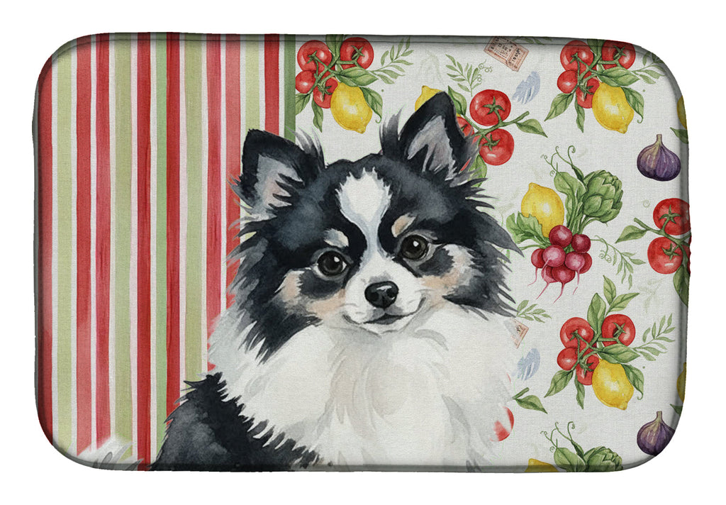 Black and White Pomeranian Vegetables Dish Drying Mat Absorbent Dish Drying Mat Pad for Kitchen Counter Dish Drainer Mat for Countertop, 14 x 21", Multicolor
