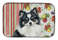 Black and White Pomeranian Vegetables Dish Drying Mat Absorbent Dish Drying Mat Pad for Kitchen Counter Dish Drainer Mat for Countertop, 14 x 21", Multicolor