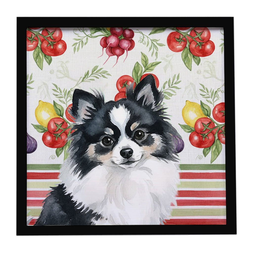 Black and White Pomeranian Vegetables Framed Metal Print Bathroom, Kitchen, Office, Home Decor Wall Art Ready to Hang, Square, 8X8