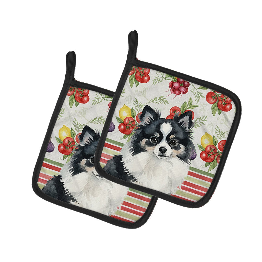Black and White Pomeranian Vegetables Pot Holder Set of 2 Heat Resistant Quilted Hot Pads 7.5 x 7.5 Inch, Insulated Kitchen Trivets for Cooking & Baking