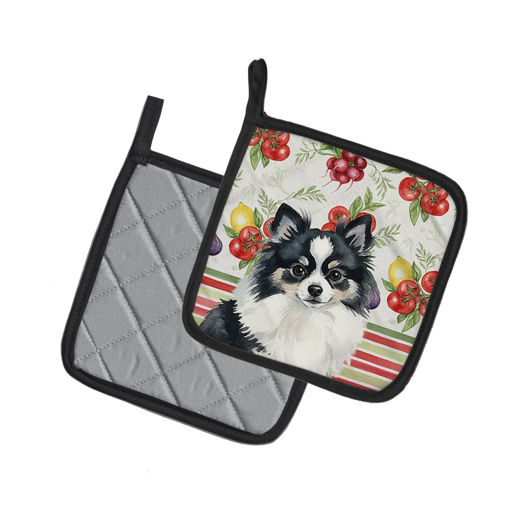 Black and White Pomeranian Vegetables Pot Holder Set of 2 Heat Resistant Quilted Hot Pads 7.5 x 7.5 Inch, Insulated Kitchen Trivets for Cooking & Baking