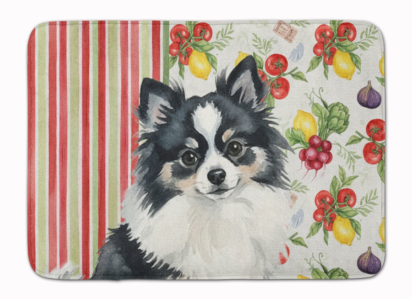 Black and White Pomeranian Vegetables Memory Foam Kitchen Mat Machine Washable Anti-Fatigue Cushion Comfort Bath or Kitchen Rug