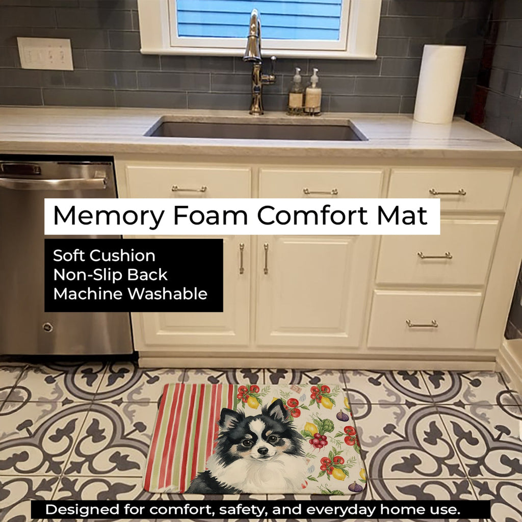 Black and White Pomeranian Vegetables Memory Foam Kitchen Mat Machine Washable Anti-Fatigue Cushion Comfort Bath or Kitchen Rug