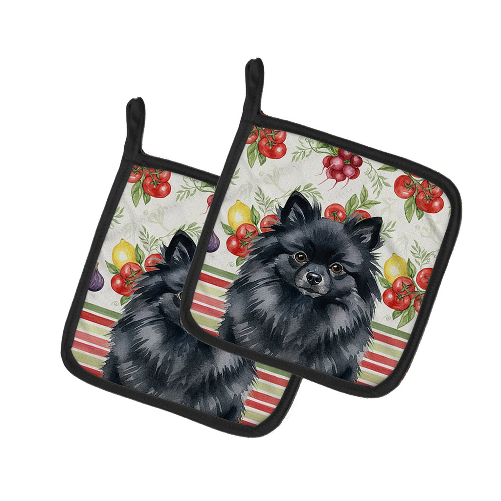 Black Pomeranian Vegetables Pot Holder Set of 2 Heat Resistant Quilted Hot Pads 7.5 x 7.5 Inch, Insulated Kitchen Trivets for Cooking & Baking