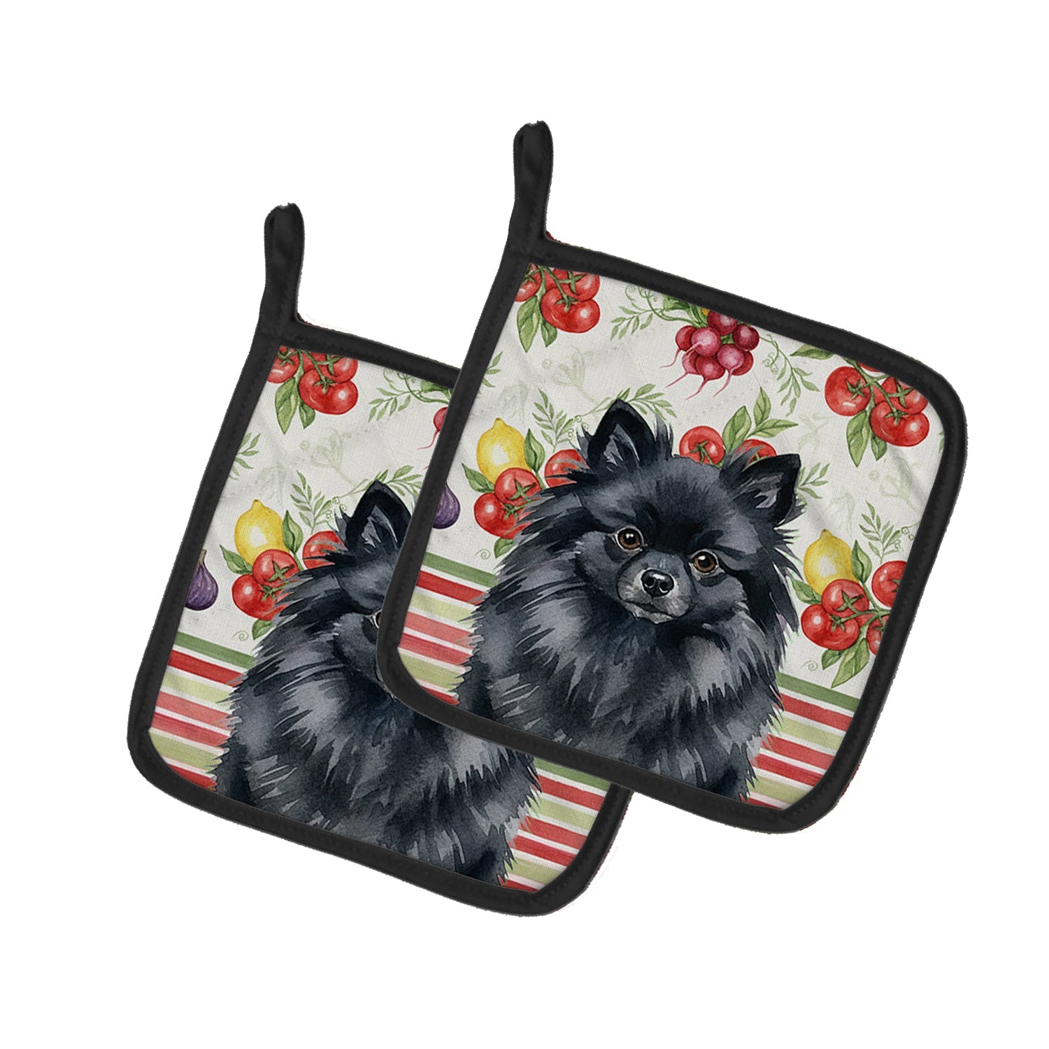 Black Pomeranian Vegetables Pot Holder Set of 2 Heat Resistant Quilted Hot Pads 7.5 x 7.5 Inch, Insulated Kitchen Trivets for Cooking & Baking