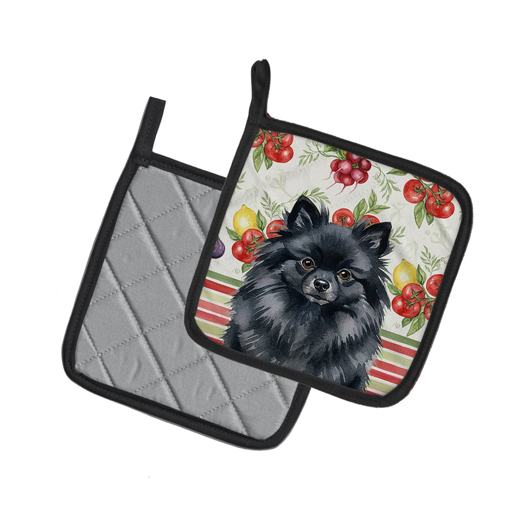 Black Pomeranian Vegetables Pot Holder Set of 2 Heat Resistant Quilted Hot Pads 7.5 x 7.5 Inch, Insulated Kitchen Trivets for Cooking & Baking