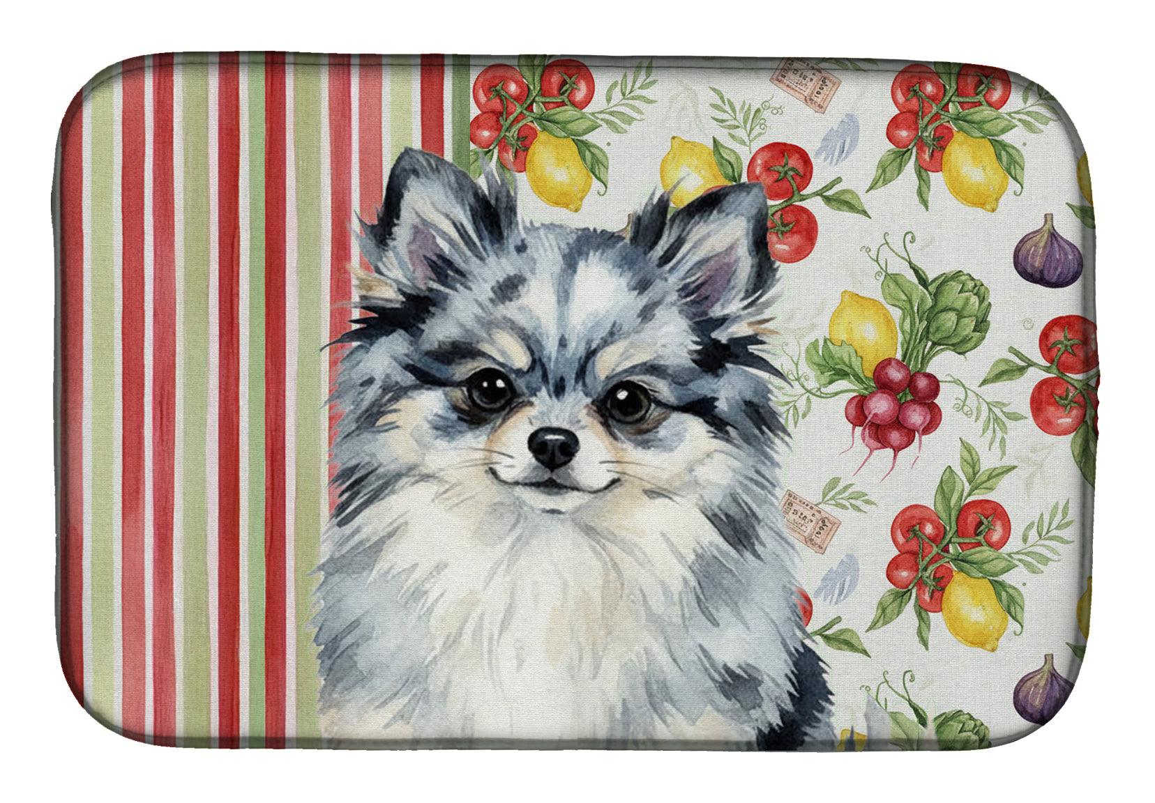 Blue Merle Pomeranian Vegetables Dish Drying Mat Absorbent Dish Drying Mat Pad for Kitchen Counter Dish Drainer Mat for Countertop, 14 x 21", Multicolor