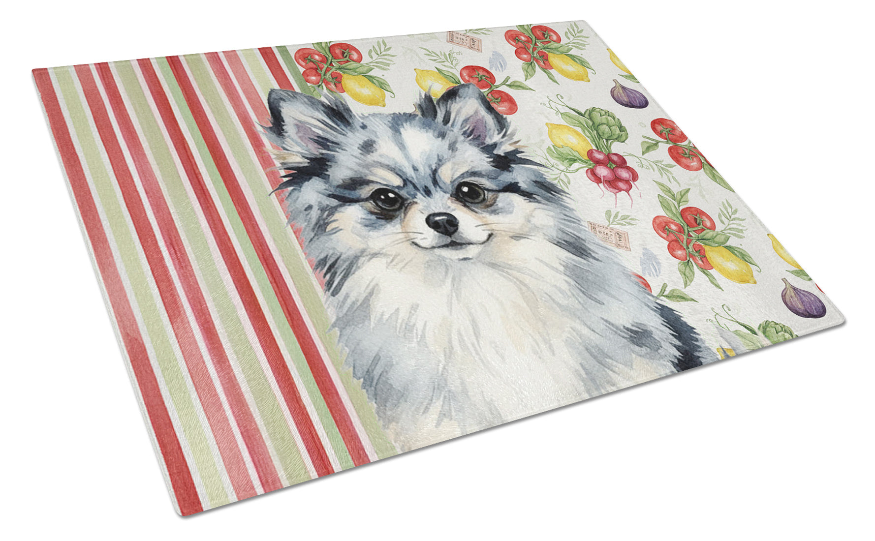 Blue Merle Pomeranian Vegetables Cutting Board Tempered Glass Kitchen Cutting Surface, Heat Resistant Chopping, Non-Slip Feet, Food Prep & Serving