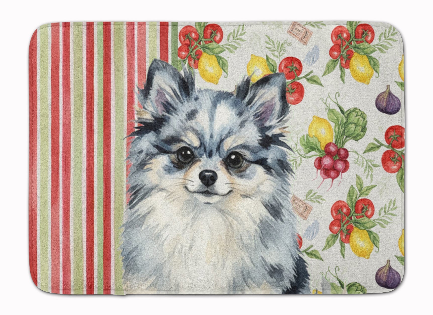 Blue Merle Pomeranian Vegetables Memory Foam Kitchen Mat Machine Washable Anti-Fatigue Cushion Comfort Bath or Kitchen Rug