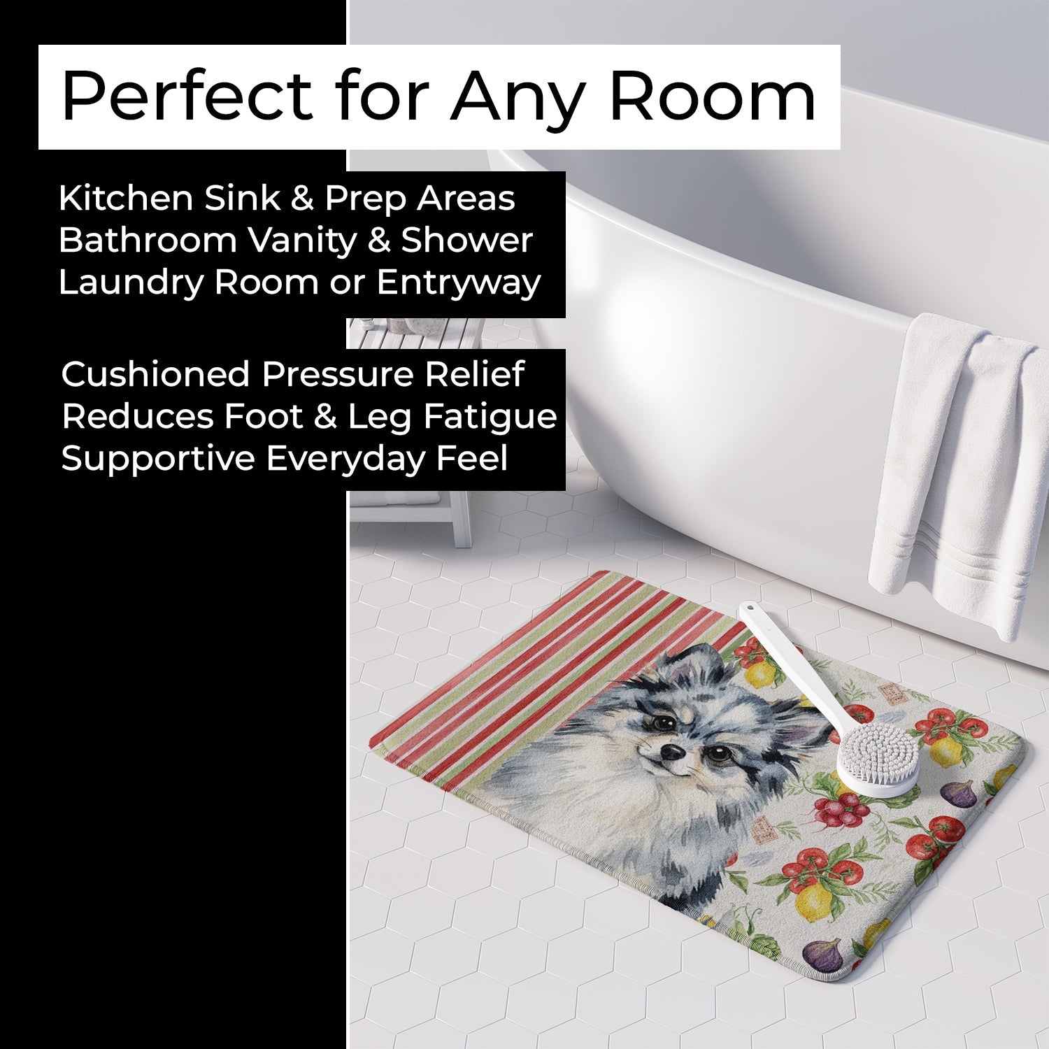Blue Merle Pomeranian Vegetables Memory Foam Kitchen Mat Machine Washable Anti-Fatigue Cushion Comfort Bath or Kitchen Rug