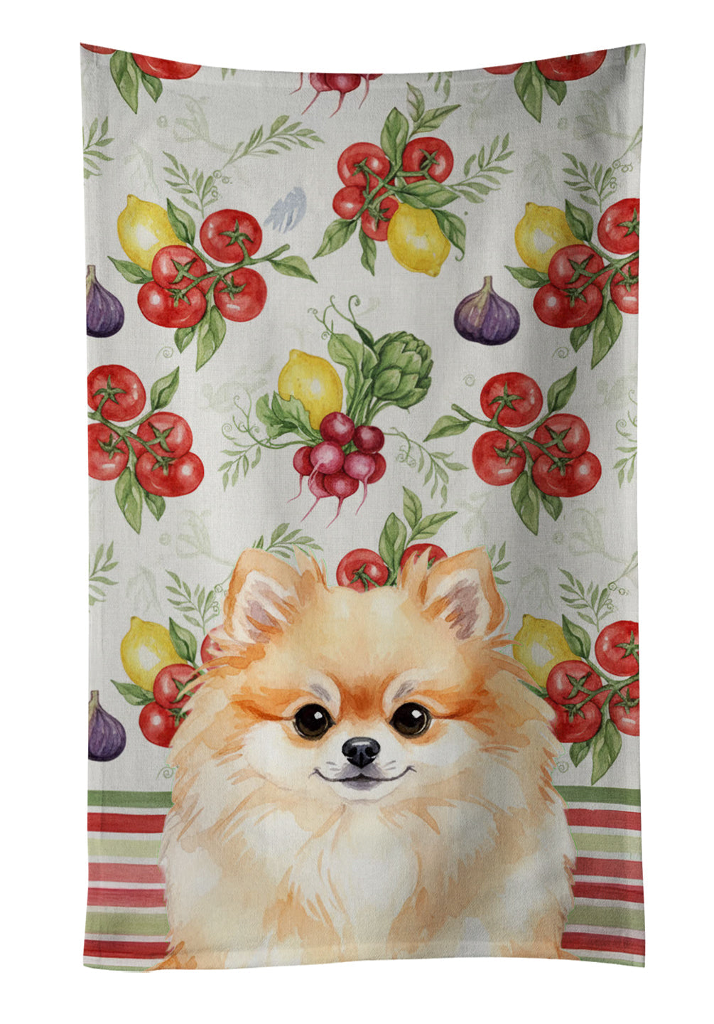 Pomeranian Vegetables Kitchen Towel Velour Plush Front and Cotton Loop Back Machine Washable