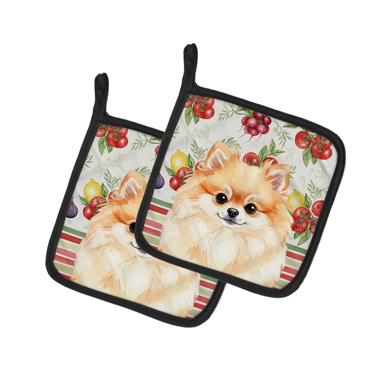 Pomeranian Vegetables Pot Holder Set of 2 Heat Resistant Quilted Hot Pads 7.5 x 7.5 Inch, Insulated Kitchen Trivets for Cooking & Baking