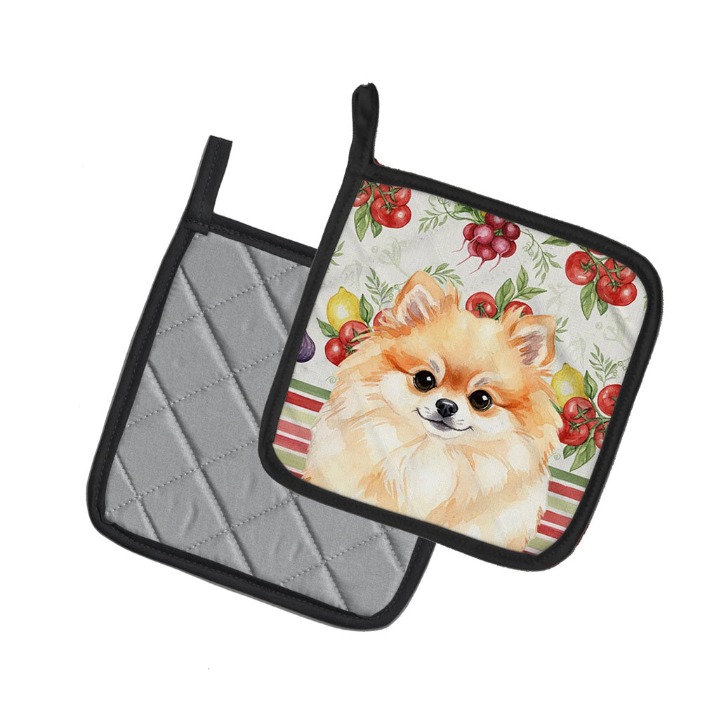 Pomeranian Vegetables Pot Holder Set of 2 Heat Resistant Quilted Hot Pads 7.5 x 7.5 Inch, Insulated Kitchen Trivets for Cooking & Baking