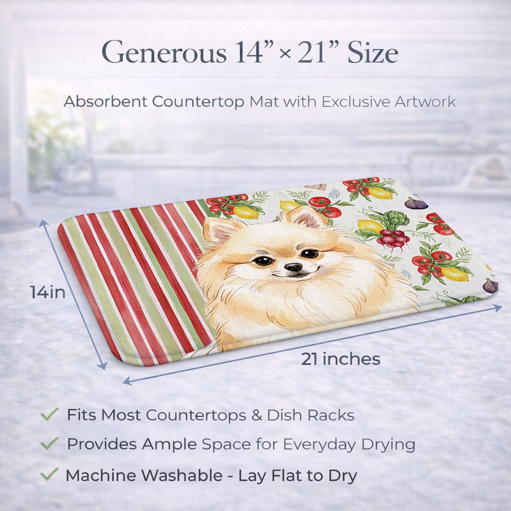 Cream Pomeranian Vegetables Dish Drying Mat Absorbent Dish Drying Mat Pad for Kitchen Counter Dish Drainer Mat for Countertop, 14 x 21", Multicolor