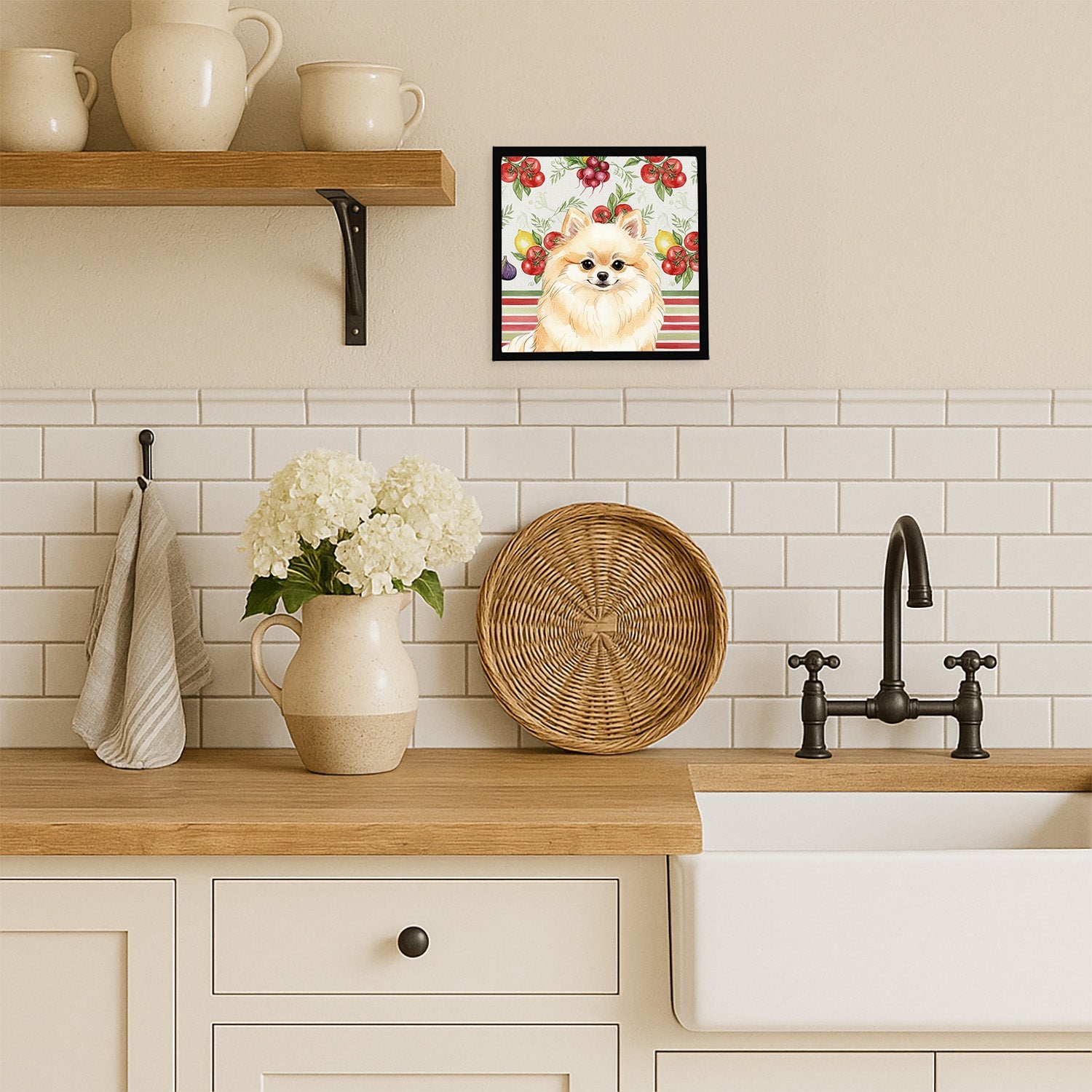 Cream Pomeranian Vegetables Framed Metal Print Bathroom, Kitchen, Office, Home Decor Wall Art Ready to Hang, Square, 8X8