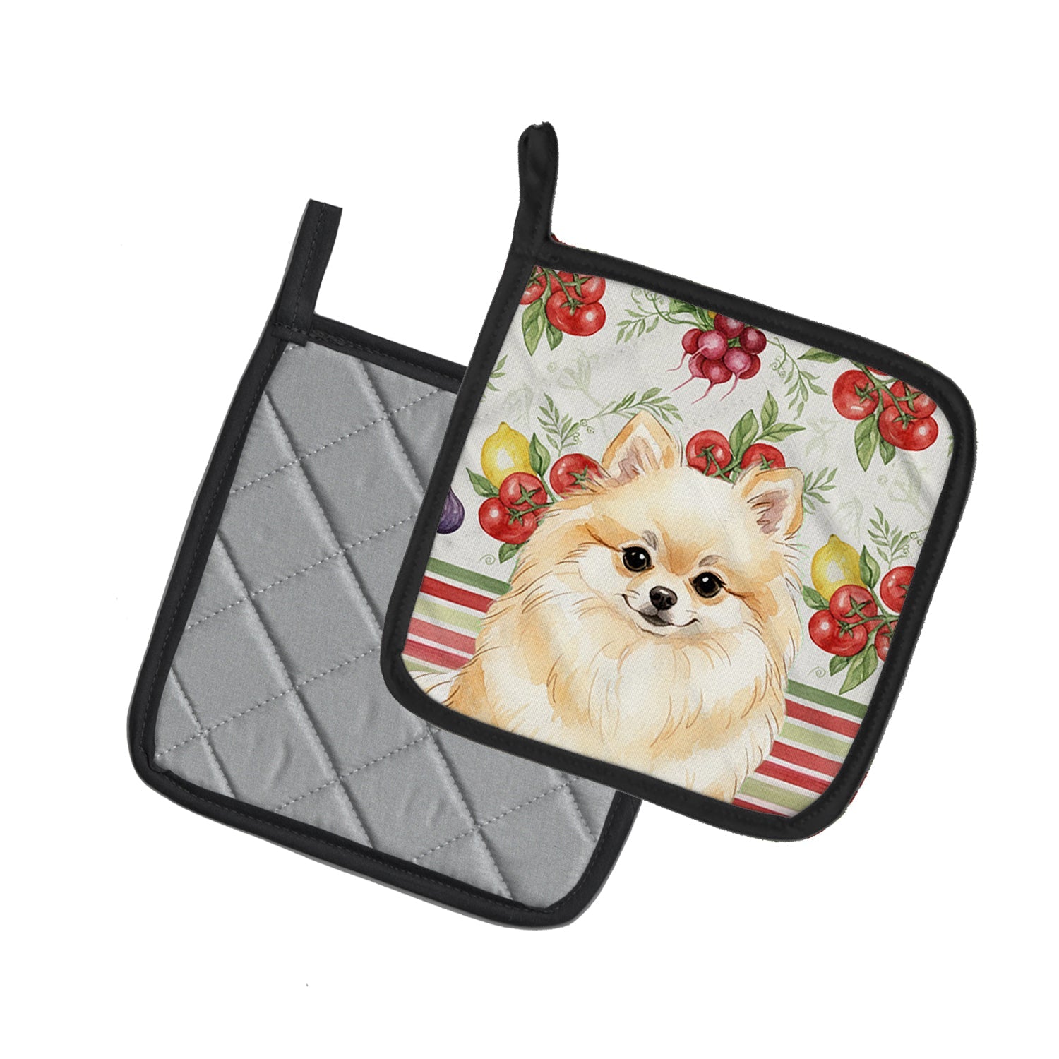 Cream Pomeranian Vegetables Pot Holder Set of 2 Heat Resistant Quilted Hot Pads 7.5 x 7.5 Inch, Insulated Kitchen Trivets for Cooking & Baking