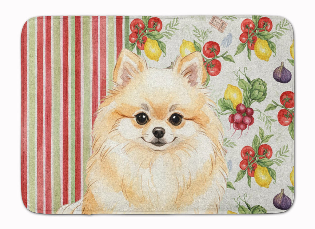 Cream Pomeranian Vegetables Memory Foam Kitchen Mat Machine Washable Anti-Fatigue Cushion Comfort Bath or Kitchen Rug