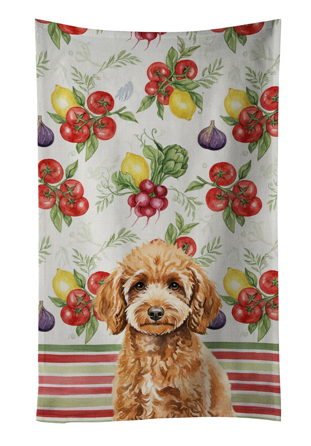 Miniature Apricot Poodle Vegetables Kitchen Towel Velour Plush Front and Cotton Loop Back Machine Washable