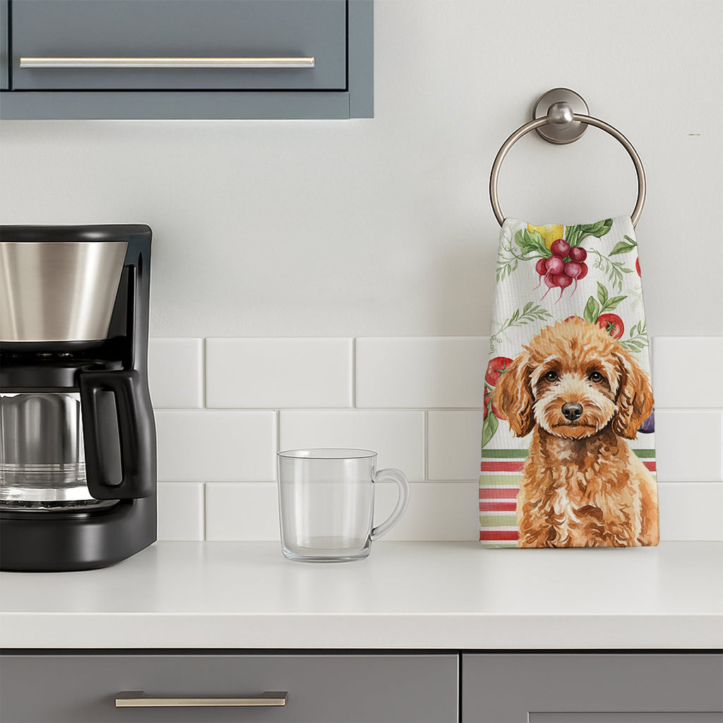 Miniature Apricot Poodle Vegetables Kitchen Towel Velour Plush Front and Cotton Loop Back Machine Washable
