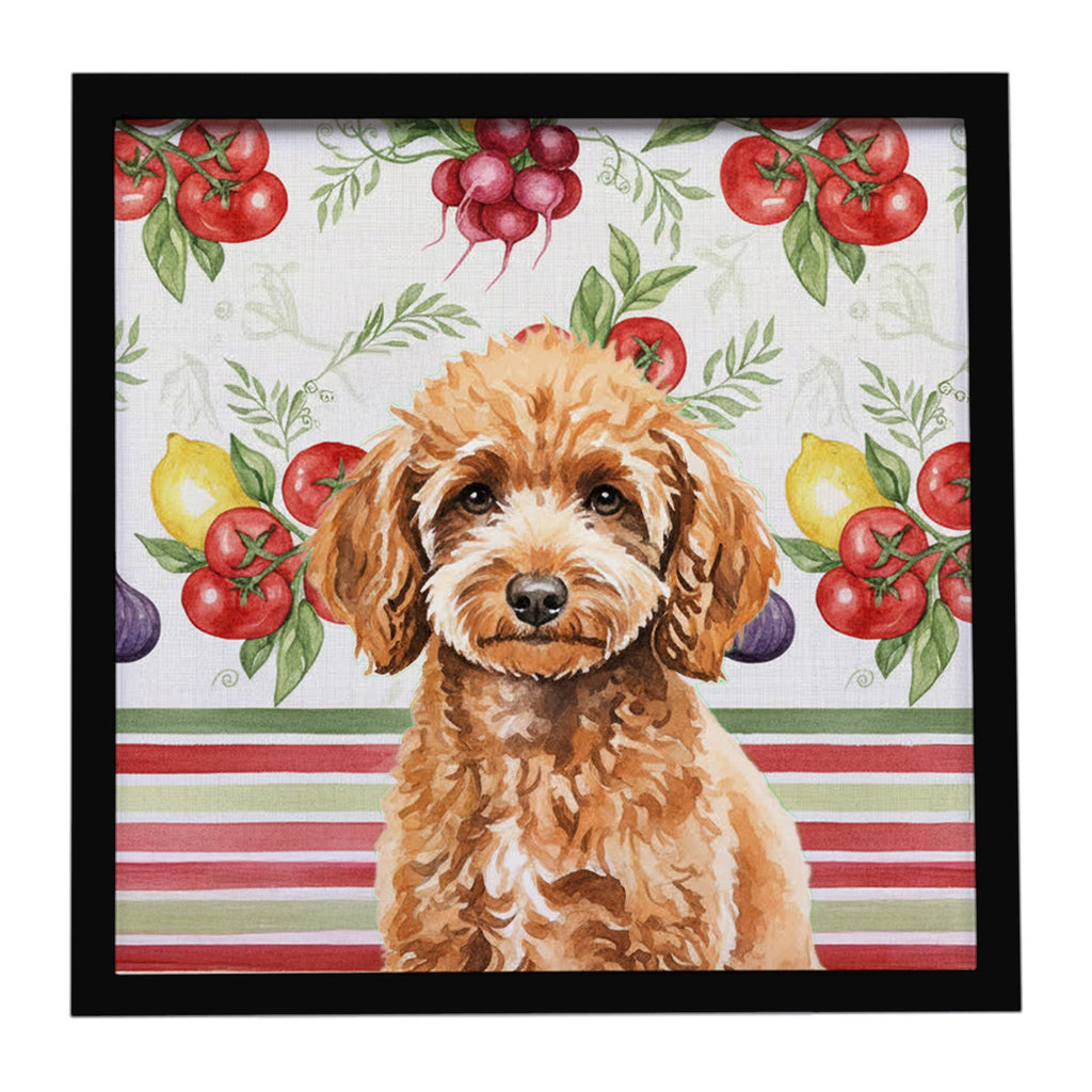 Miniature Apricot Poodle Vegetables Framed Metal Print Bathroom, Kitchen, Office, Home Decor Wall Art Ready to Hang, Square, 8X8