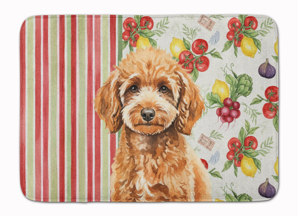 Miniature Apricot Poodle Vegetables Memory Foam Kitchen Mat Machine Washable Anti-Fatigue Cushion Comfort Bath or Kitchen Rug
