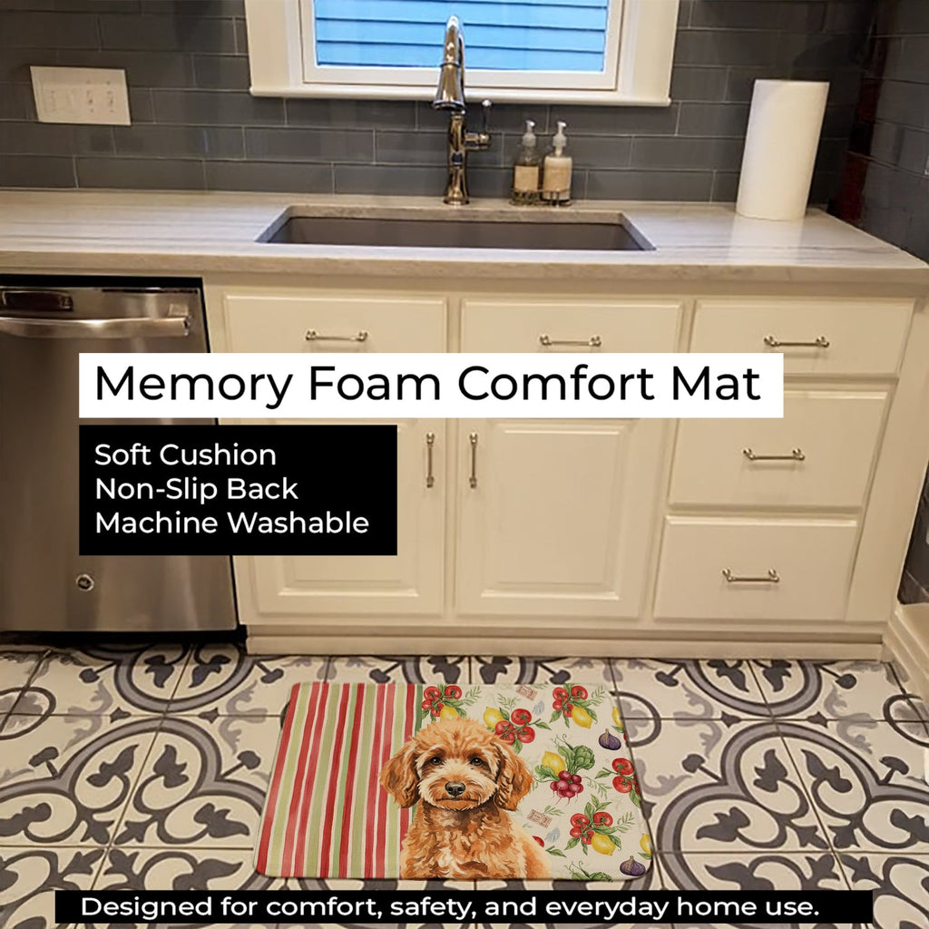 Miniature Apricot Poodle Vegetables Memory Foam Kitchen Mat Machine Washable Anti-Fatigue Cushion Comfort Bath or Kitchen Rug