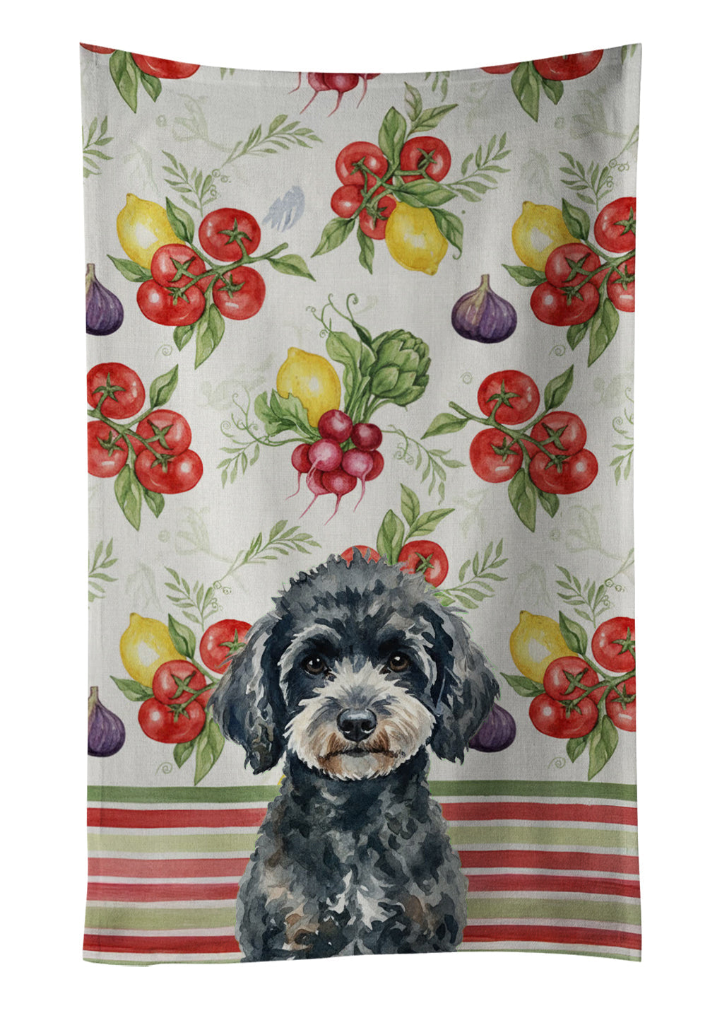 Miniature Black Poodle Vegetables Kitchen Towel Velour Plush Front and Cotton Loop Back Machine Washable
