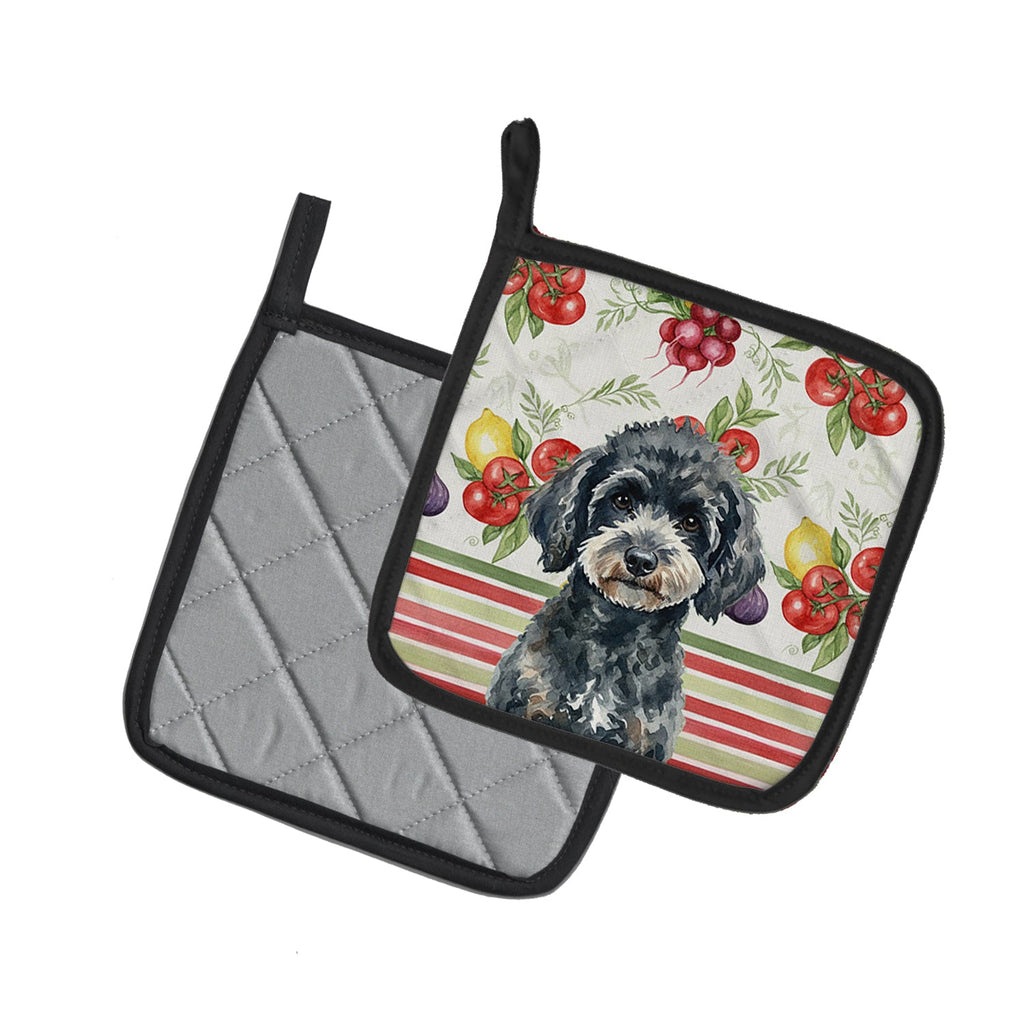 Miniature Black Poodle Vegetables Pot Holder Set of 2 Heat Resistant Quilted Hot Pads 7.5 x 7.5 Inch, Insulated Kitchen Trivets for Cooking & Baking