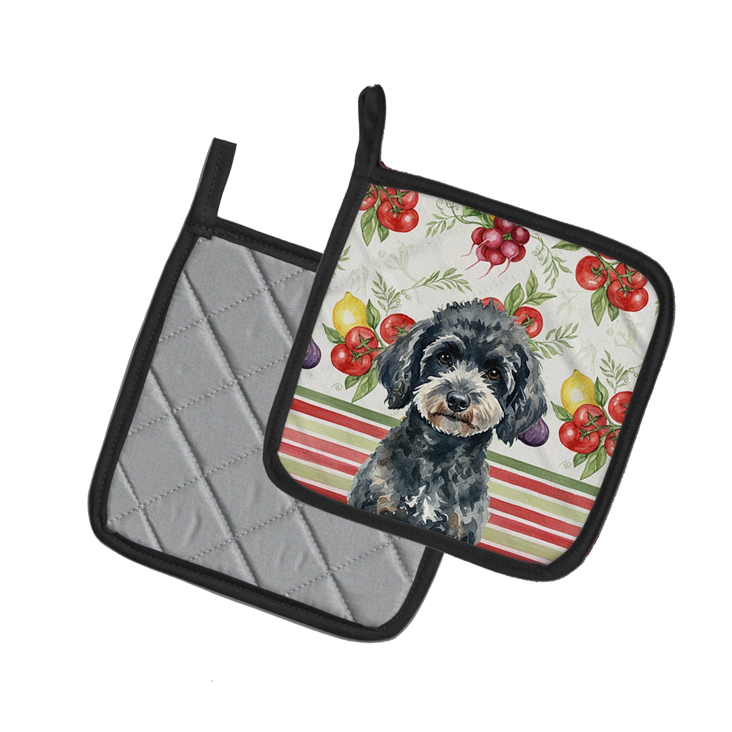 Miniature Black Poodle Vegetables Pot Holder Set of 2 Heat Resistant Quilted Hot Pads 7.5 x 7.5 Inch, Insulated Kitchen Trivets for Cooking & Baking