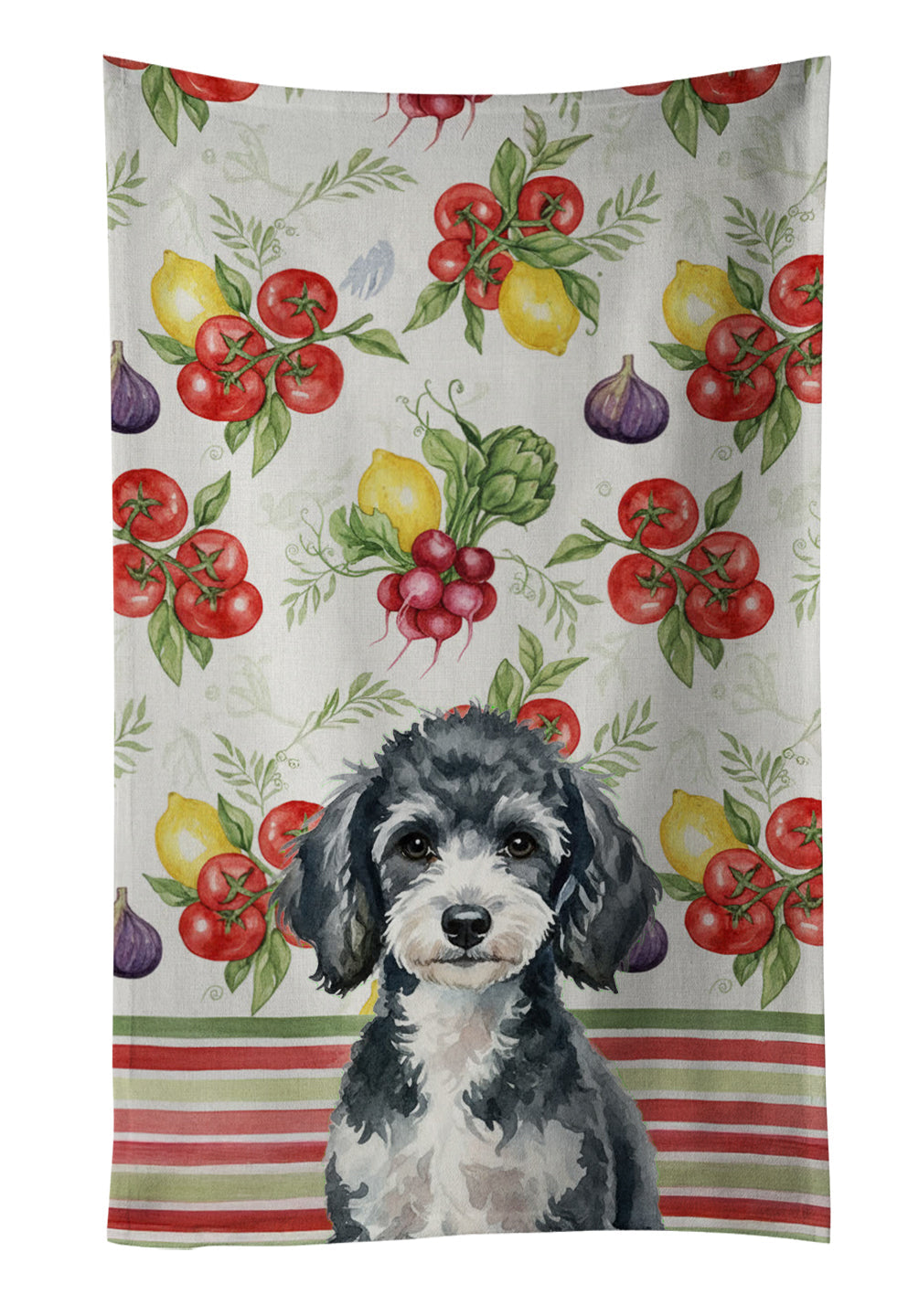 Miniature Parti Poodle Vegetables Kitchen Towel Velour Plush Front and Cotton Loop Back Machine Washable