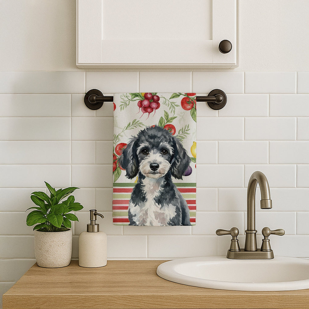 Miniature Parti Poodle Vegetables Kitchen Towel Velour Plush Front and Cotton Loop Back Machine Washable