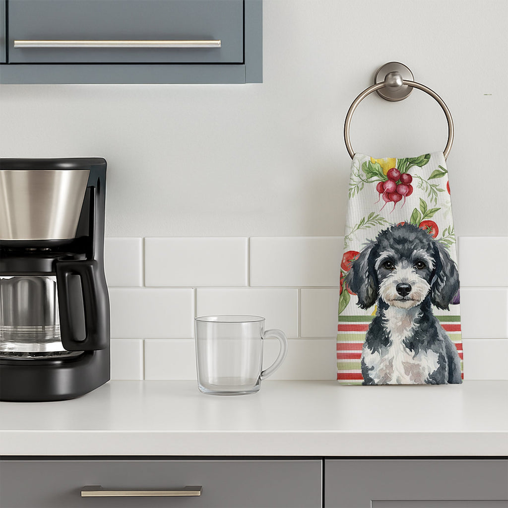 Miniature Parti Poodle Vegetables Kitchen Towel Velour Plush Front and Cotton Loop Back Machine Washable
