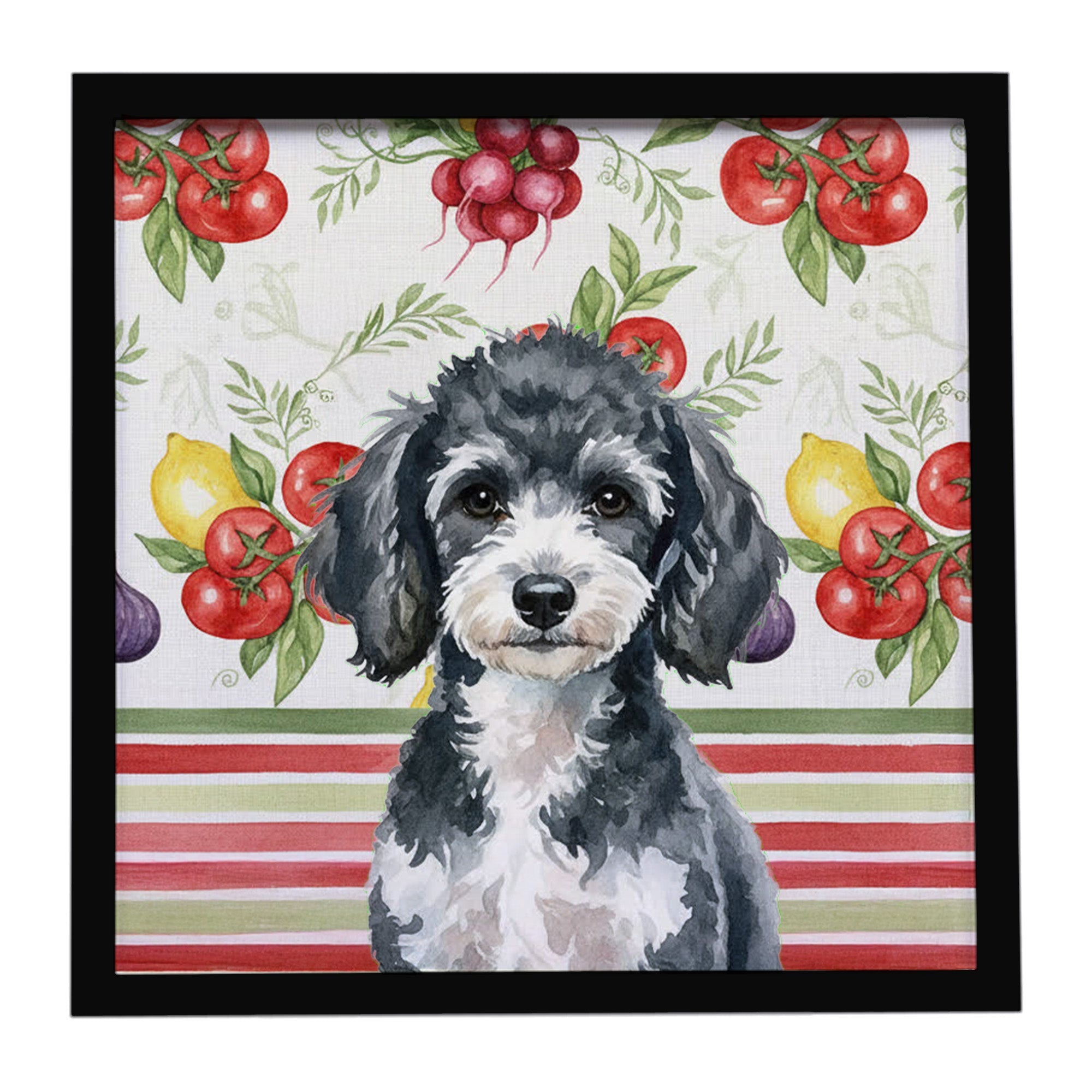 Miniature Parti Poodle Vegetables Framed Metal Print Bathroom, Kitchen, Office, Home Decor Wall Art Ready to Hang, Square, 8X8