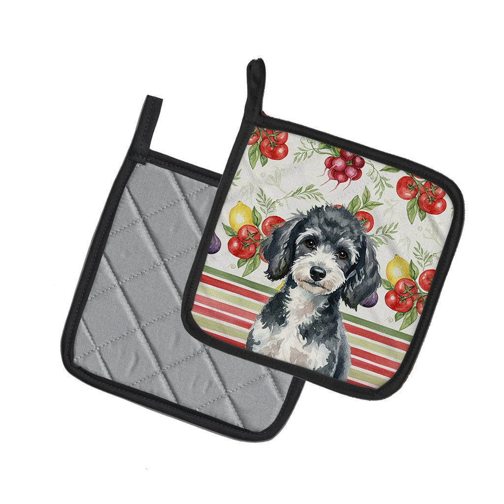 Miniature Parti Poodle Vegetables Pot Holder Set of 2 Heat Resistant Quilted Hot Pads 7.5 x 7.5 Inch, Insulated Kitchen Trivets for Cooking & Baking