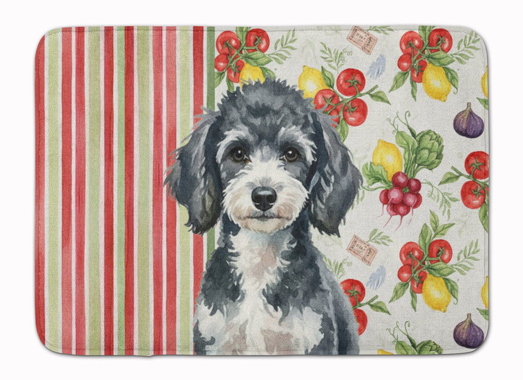 Miniature Parti Poodle Vegetables Memory Foam Kitchen Mat Machine Washable Anti-Fatigue Cushion Comfort Bath or Kitchen Rug
