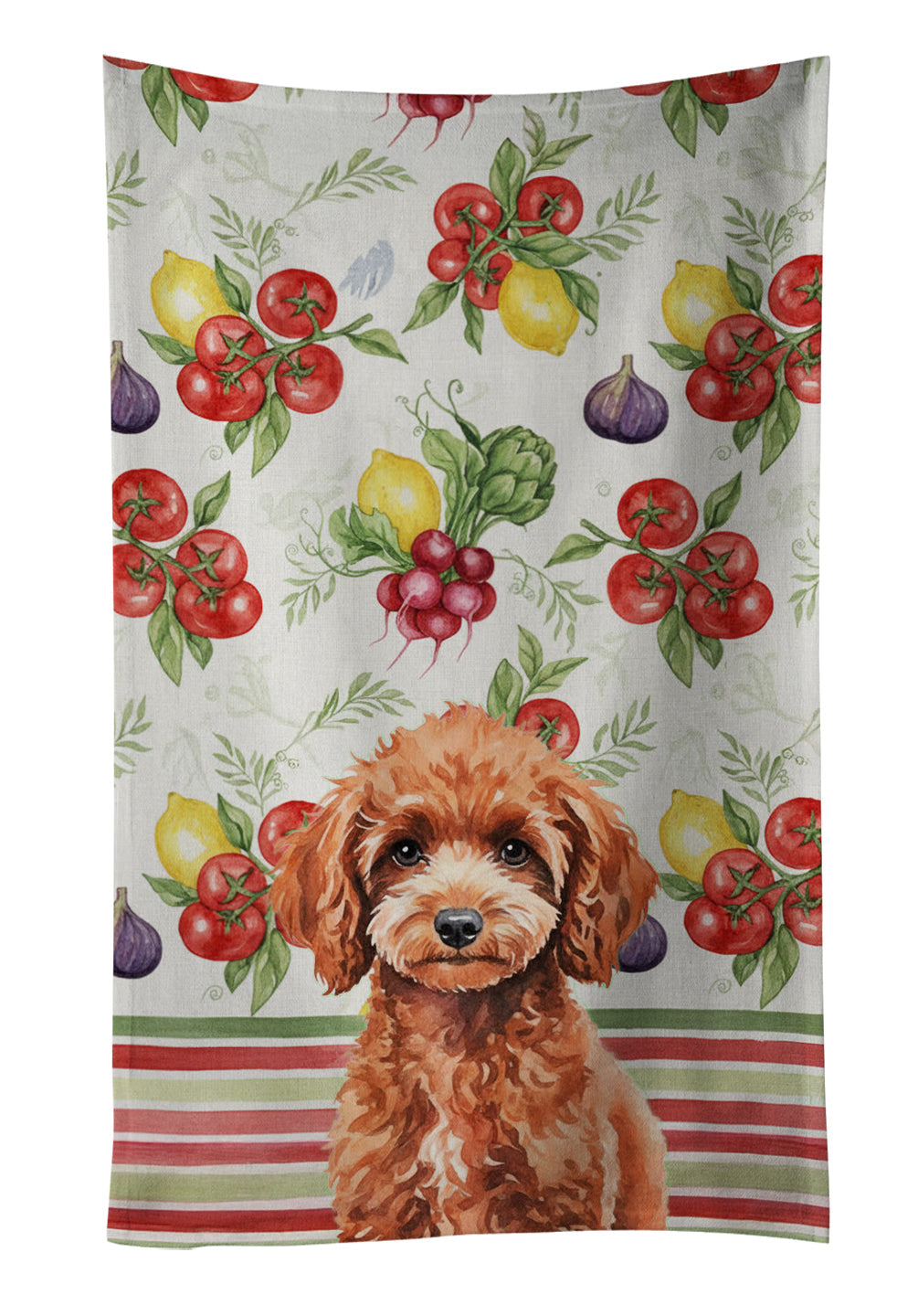 Miniature Red Poodle Vegetables Kitchen Towel Velour Plush Front and Cotton Loop Back Machine Washable