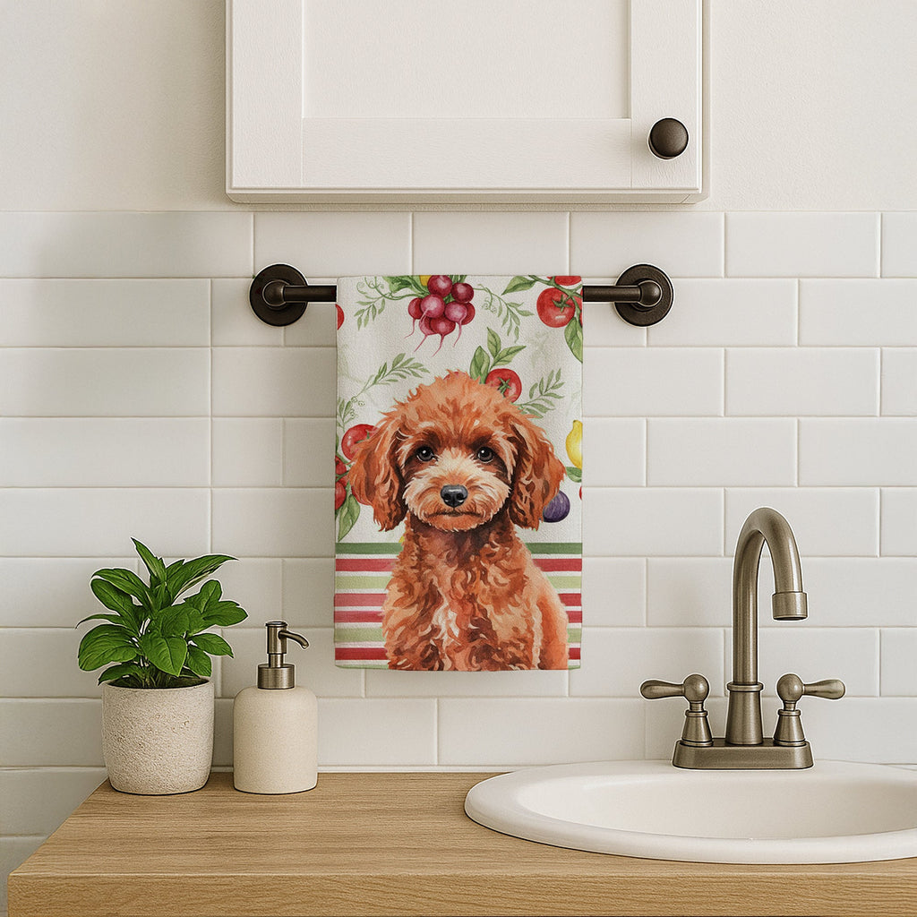 Miniature Red Poodle Vegetables Kitchen Towel Velour Plush Front and Cotton Loop Back Machine Washable