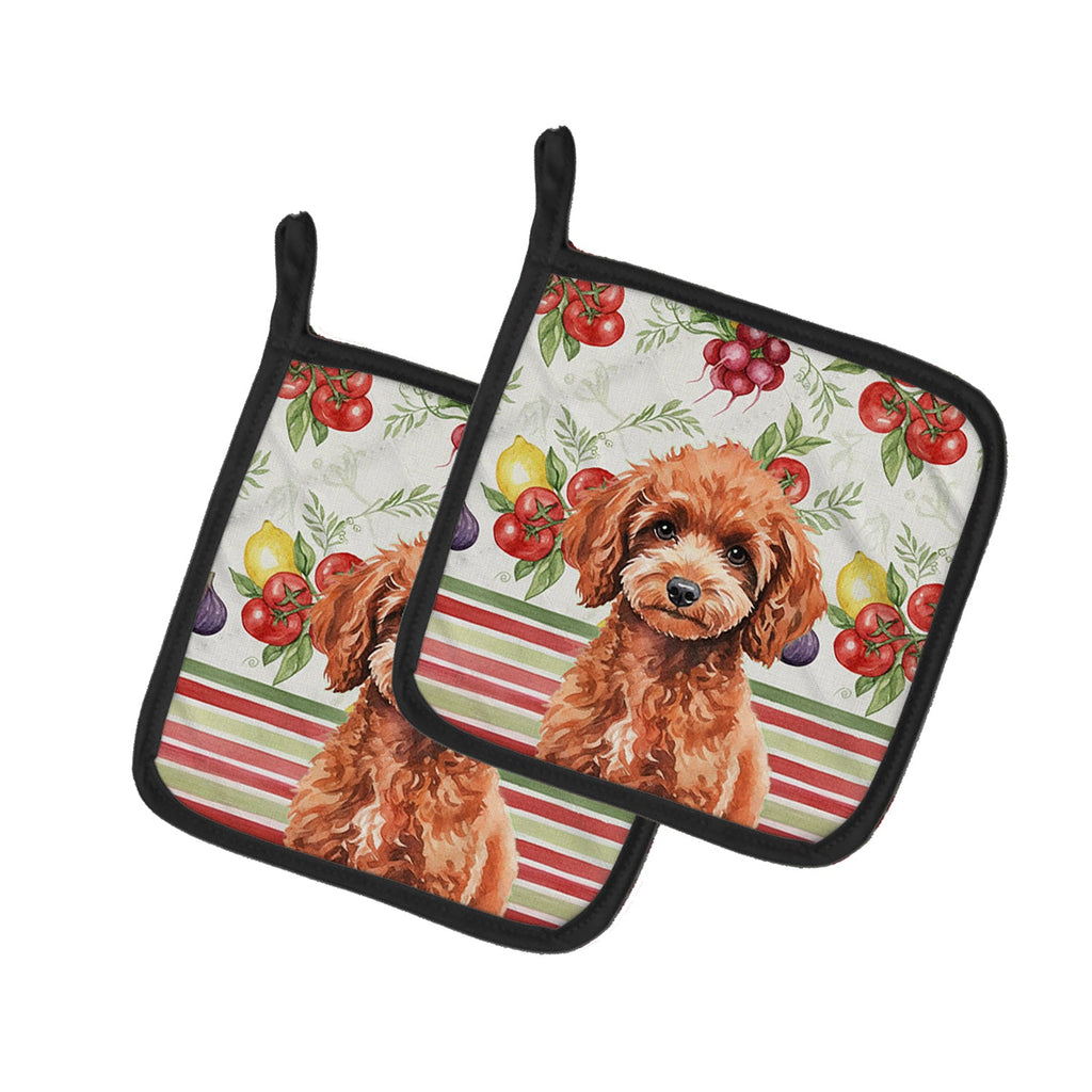 Miniature Red Poodle Vegetables Pot Holder Set of 2 Heat Resistant Quilted Hot Pads 7.5 x 7.5 Inch, Insulated Kitchen Trivets for Cooking & Baking